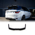 Load image into Gallery viewer, Lower rear quarter angle of white Range Rover Sport L494 facelift highlighting gloss‑black Barugzai rear roof spoiler.