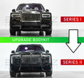 Load image into Gallery viewer, Comparison of a black luxury Cullinan SUV with 'Upgrade Bodykit' text and 'Series I' to 'Series II' labels.