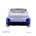 Load image into Gallery viewer, Rear angle of Range Rover SVR, with the rear roof spoiler, Barugzai letters, and rear bumper highlighted within the Barugzai Cabaro bodykit; rest of the car is desaturated.