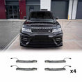 Load image into Gallery viewer, Black Range Rover Sport (2018–2022) with LM style front bumper, fitted with four Enkahnz DRL LED lights, with product images of each light displayed at the bottom.