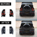 Load image into Gallery viewer, Before and after comparison of a vehicle's rear lights with the black smoked edition