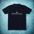 Load image into Gallery viewer, Enkahnz Trademark Polo T-Shirt – Black in a teal background.