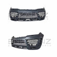 Load image into Gallery viewer, Two-product image collage of the ENKAHNZ LM Style aftermarket front bumper for Range Rover Sport 2013-2017 shown from different angles on a clean white background, highlighting the bumper’s design features