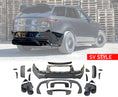 Load image into Gallery viewer, Rear Quarter White shot of SV Style Black Back Bumper for Range Rover Sport 2023+ with Enkahnz branding and product shots in the bottom.