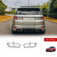 Load image into Gallery viewer, Golden Range Rover Sport (2013-2017) with ENKAHNZ LM Style bodykit, featuring silver rear exhaust tips installed; product image of the exhaust tips shown at the bottom for reference.
