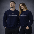 Load image into Gallery viewer, Two people wearing navy blue sweatshirts with 'ENKAHNZ' logo on a gray background