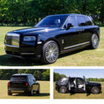 Load image into Gallery viewer, Black Rolls Royce Cullinan 2018, three different angles shot outdoors on a large lawn background. Fitted with Barugzai Casanova 22" alloy wheels in Gloss Black Polished Face