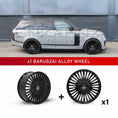 Load image into Gallery viewer, In context shot of a Nardo Grey Range Rover L405 with Barugzai Casanova 22" Single alloy wheel in Gloss Black, displayed on a white background