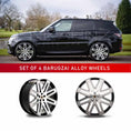 Load image into Gallery viewer, In context shot of a Black Range Rover Sport L494 with Barugzai EXEL 24" alloy wheels in Gloss Black Polished Face, displayed on a white background