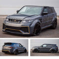 Load image into Gallery viewer, Grey Range Rover Sport L494 2013-2017, fitted with Barugzai Cabaro II bodykit, shown from different angles parked on a road with a grey background. Fitted with Barugzai EXEL 24" alloy wheels in Gloss Black