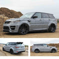 Load image into Gallery viewer, Nardo Grey Range Rover Sport L494 2013-2017, fitted with Barugzai Sport Aero bodykit, shown from different angles shot inside a quarry. Fitted with Barugzai EXEL 24" alloy wheels in Gloss Black