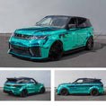 Load image into Gallery viewer, Turquoise Range Rover Sport L494 2018-2022, fitted with Barugzai Cabaro II bodykit, shown from different angles parked on a road with a grey background. Fitted with Barugzai EXEL 24" alloy wheels in Gloss Black