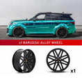 Load image into Gallery viewer, In context shot of a Turquoise Range Rover Sport L494 with Barugzai EXEL 24" Single alloy wheel in Gloss Black, displayed on a white background