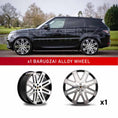 Load image into Gallery viewer, In context shot of a Black Range Rover Sport L494 with Barugzai EXEL 24" Single alloy wheel in Gloss Black Polished Face, displayed on a white background