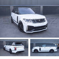 Load image into Gallery viewer, White Range Rover L405 2018-2021 fitted with Barugzai Bison bodykit, shown from different angles shot outside the Enkahnz HQ. Fitted with Barugzai Majestic 24" alloy wheels in Gloss Black