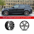 Load image into Gallery viewer, In context shot of a Black Range Rover Sport L494 with Barugzai Opium 22" alloy wheels in Gloss Black Polished Face, displayed on a white background
