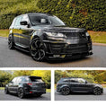 Load image into Gallery viewer, Black Range Rover Sport L494 2013-2017, fitted with Barugzai Sport Aero bodykit parked on a road with greenery in the background. Fitted with Barugzai Sabre 22" alloy wheels in Gloss Black Polished Face