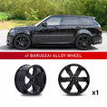 Load image into Gallery viewer, In context shot of a White Range Rover Sport L494 with Barugzai Sabre 22" Single alloy wheel in Gloss Black, displayed on a white background