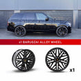 Load image into Gallery viewer, In context shot of a Black Range Rover L405 with Barugzai Shuracan 22" Single alloy wheel in Gloss Black, displayed on a white background