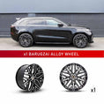 Load image into Gallery viewer, In context shot of a Black Range Rover Velar L560 with Barugzai Shuracan 22" Single alloy wheel in Gloss Black Polished Face, displayed on a white background