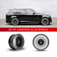 Load image into Gallery viewer, In context shot of a Black Range Rover L460 with Barugzai Vortex 24" alloy wheels in Gloss Black Polished Face, displayed on a white background
