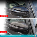 Load image into Gallery viewer, Before and after comparison of Mercedes G Wagon mirror covers supplied by Enkahnz