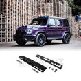 Load image into Gallery viewer, Front quarter view of a Purple Mercedes-Benz G-Class fitted with a Roof LED Light Bar in Gloss Black on a white background