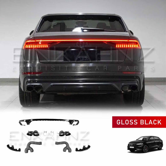REAR DIFFUSER GLOSS BLACK EXHAUSTS PIPE TIPS FOR AUDI Q8 2018+