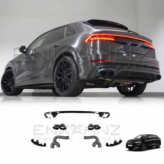 REAR DIFFUSER GLOSS BLACK EXHAUSTS PIPE TIPS FOR AUDI Q8 2018+