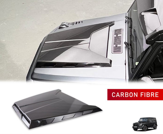 Top Side View of a BONNET FOR MERCEDES G WAGON G-CLASS G63 W464 2018-2025. The item is highlighted in the bottom with a white background. 