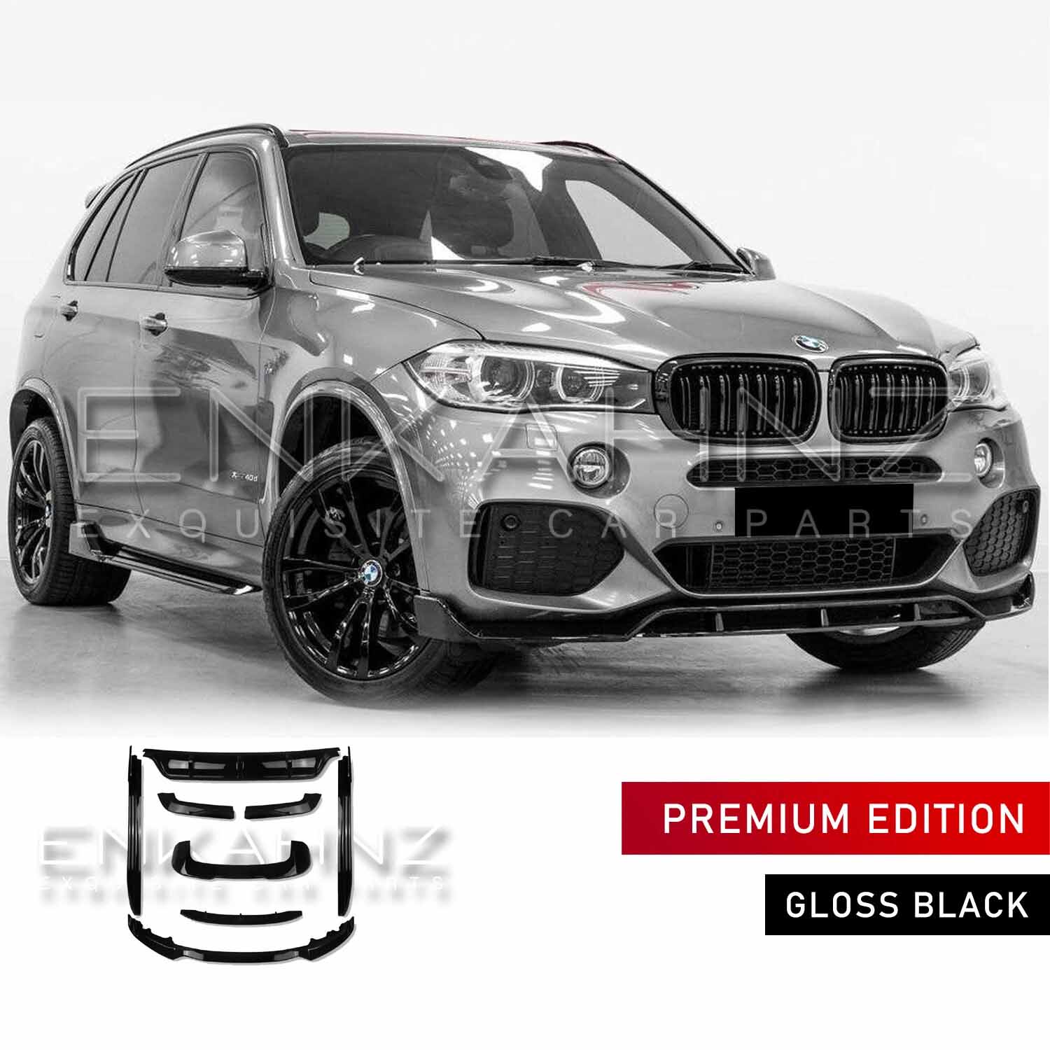 Silver BMW with ENKAHNZ f15 Bodykit fitted with white backdrop and the bodykit product at the bottom.