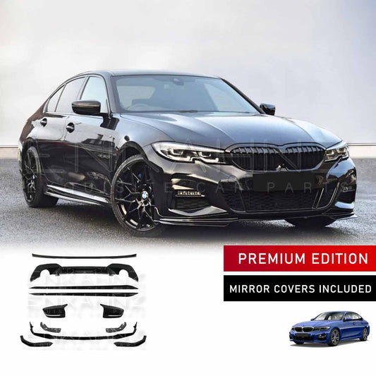Black car with premium edition mirror covers included on a gray background