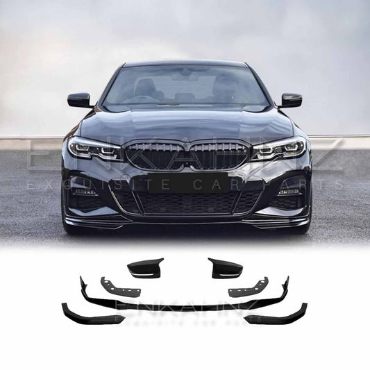 Car front bumper with additional parts displayed on a white background
