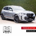 Load image into Gallery viewer, Front quarter angle of a silver BMW fitted with the ENKAHNZ LCI bodykit, with a product image of the bodykit displayed at the bottom.
