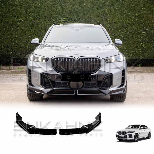 Front-facing lower angle view of a BMW showcasing the ENKAHNZ LCI front splitter for an aggressive, sporty appearance.