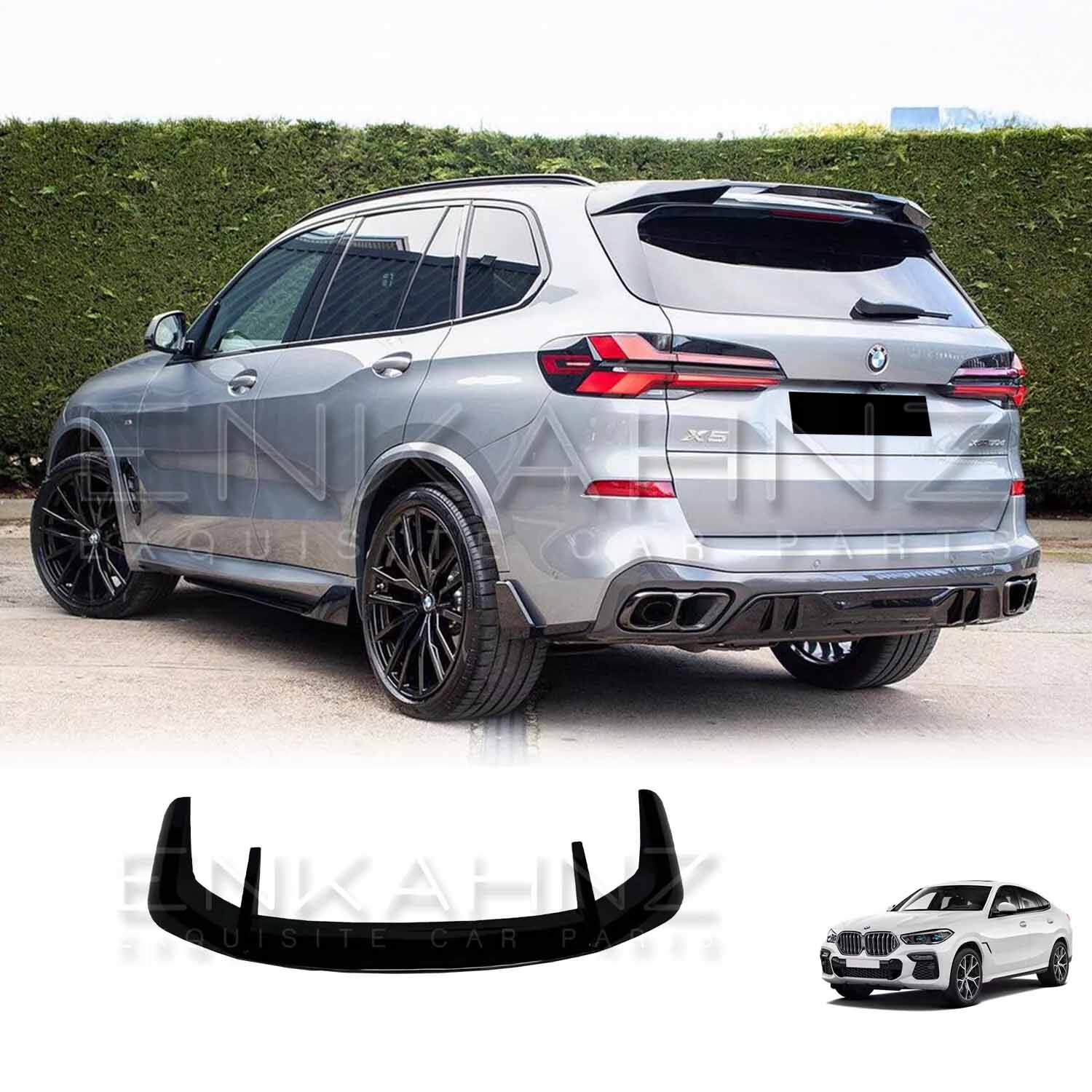 Rear quarter angle of a BMW featuring the ENKAHNZ LCI bodykit, highlighting the rear diffuser and aerodynamic components.