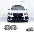 Load image into Gallery viewer, Front facing view of a white BMW X5 G05 with the ENKAHNZ centre kidney grille installed, with a close-up product image of the grille at the bottom.
