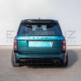 Load image into Gallery viewer, Rear angle of turquoise Range Rover Vogue with Barugzai Bison kit displaying bumper, diffuser and tailpipe surrounds.
