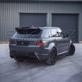 Load image into Gallery viewer, Rear quarter angle of Cabaro‑equipped Range Rover Sport, showcasing spoiler, bumper lines and stance.
