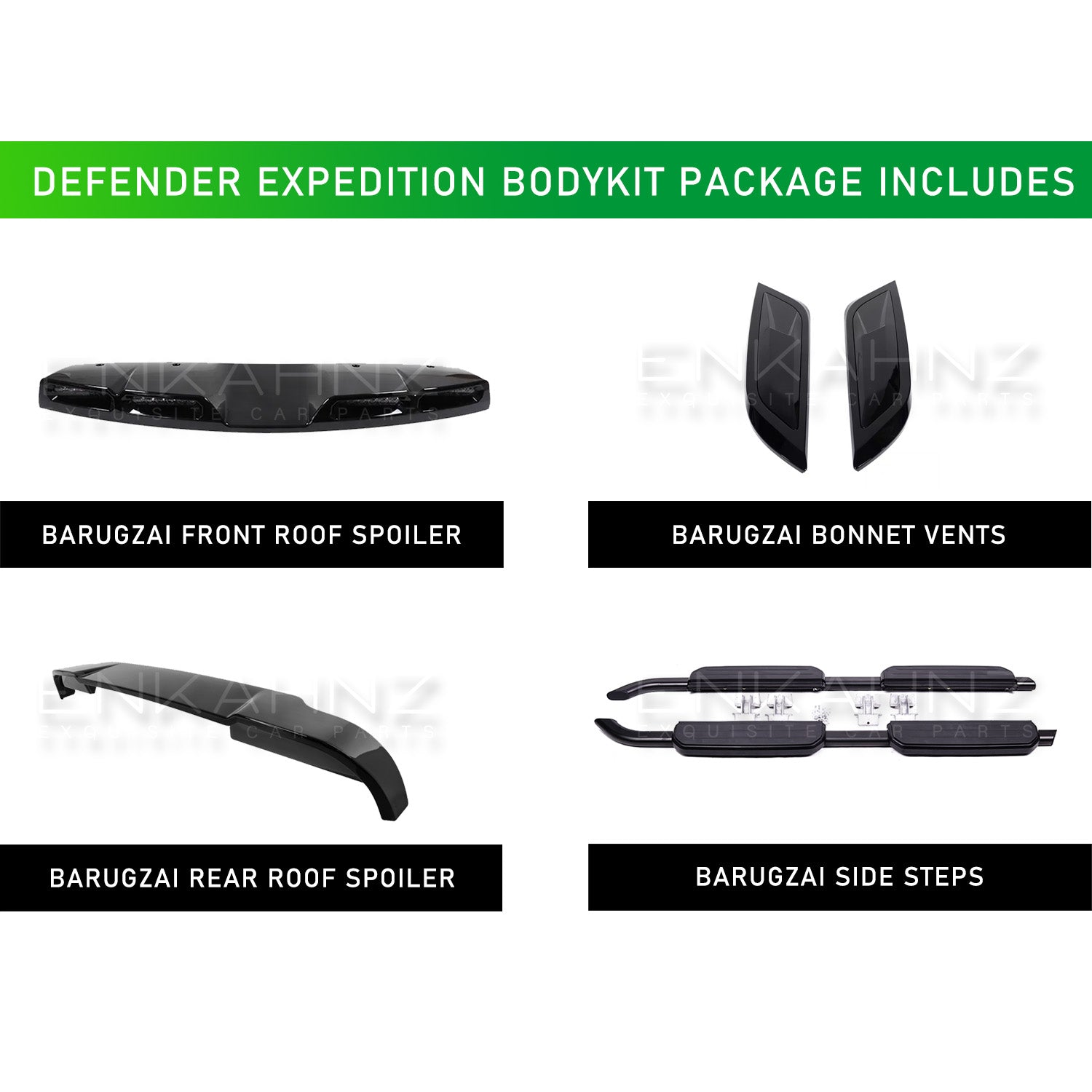 Defender Expedition Bodykit Package with components on a white background
