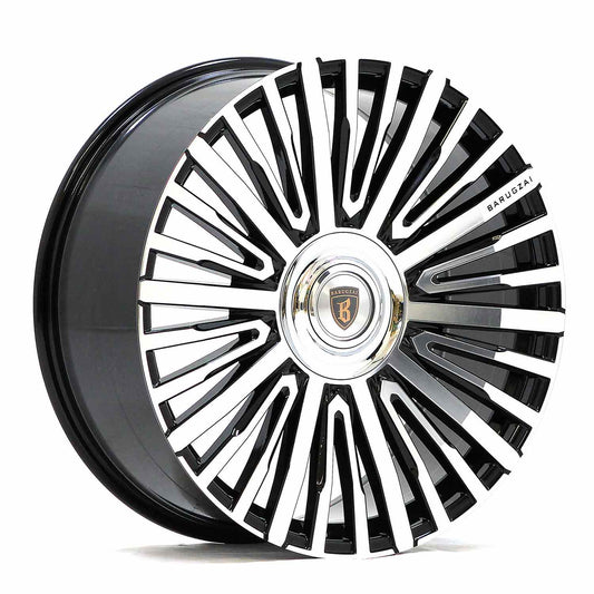 Angle shot of Barugzai Casanova 22" finished in Gloss Black Polished Face, on a white background 