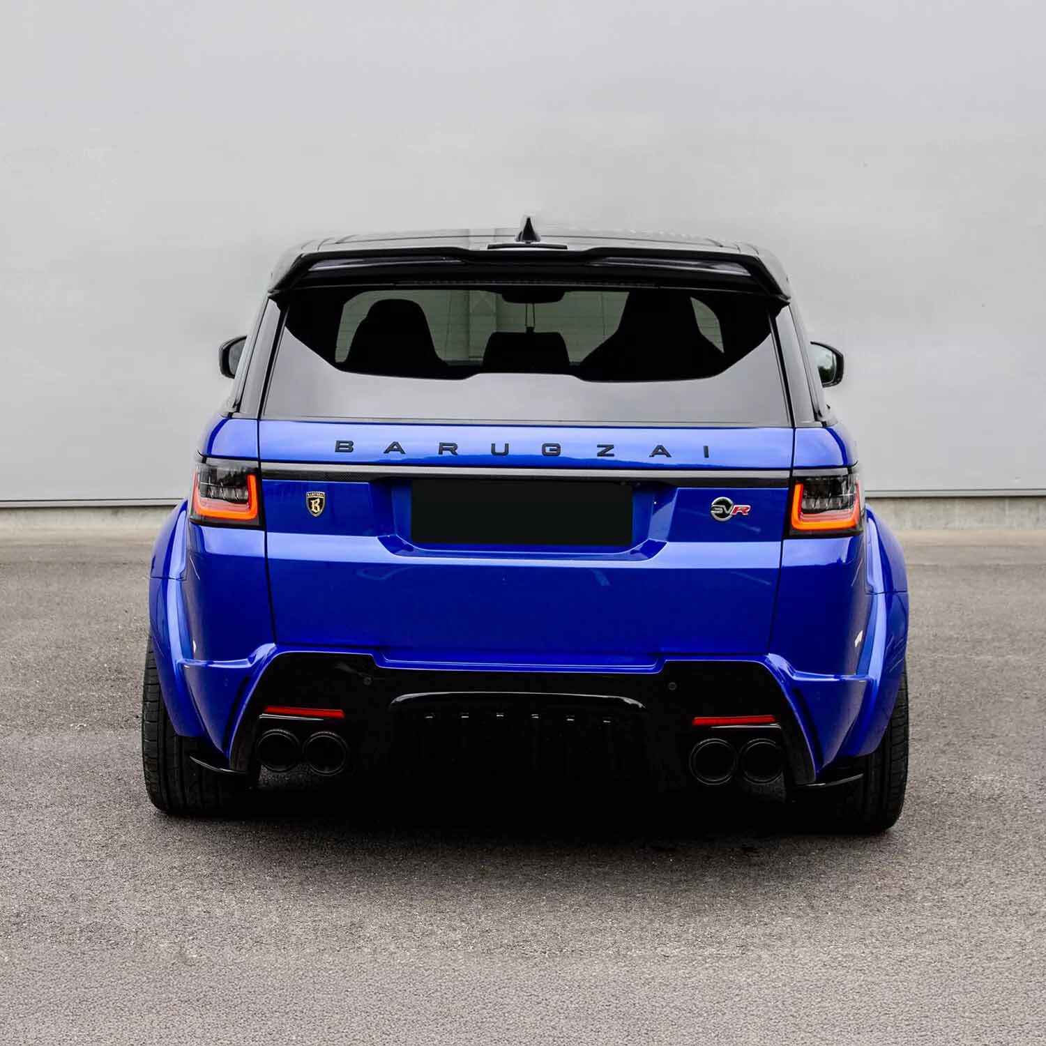 Rear angle view of Range Rover SVR fitted with Barugzai Cabaro wide bodykit, showcasing rear enhancements and styling.