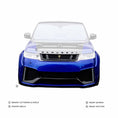 Load image into Gallery viewer, Front angle of Range Rover SVR with Barugzai Cabaro bodykit, showing bumpers, bonnet lettering, center grille, and front splitter in focus while the rest of the car is greyed out against a white background.
