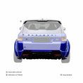Load image into Gallery viewer, Rear angle of Range Rover SVR, with the rear roof spoiler, Barugzai letters, and rear bumper highlighted within the Barugzai Cabaro bodykit; rest of the car is desaturated.
