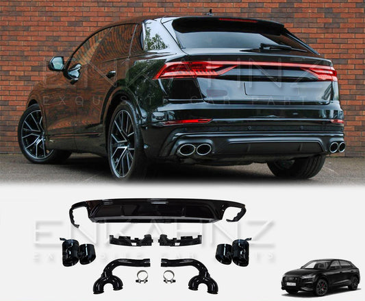 Black Audi SQ8 with car parts and Enkahnz branding on a brick wall background