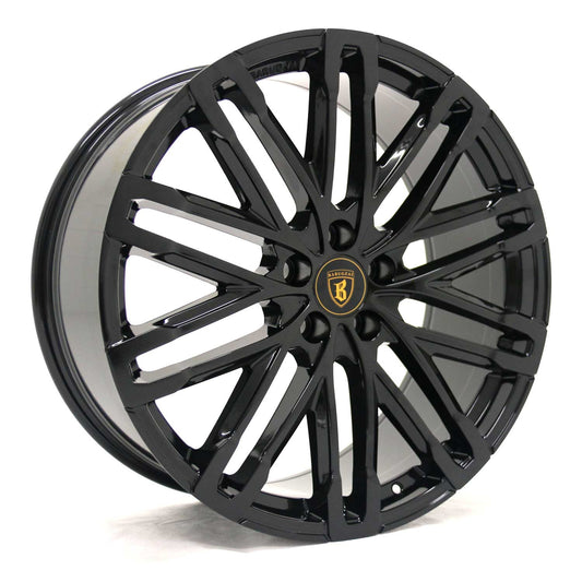 Angle shot of Barugzai Dawn 22" finished in Gloss Black, on a white background 