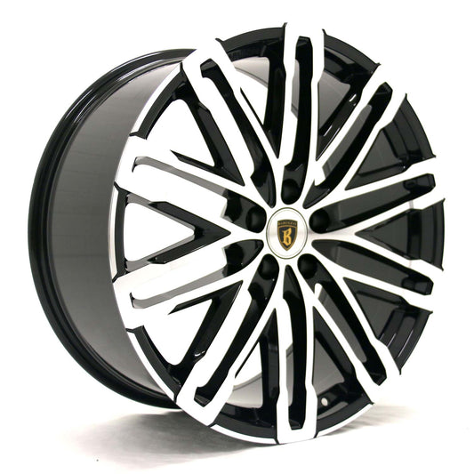 Angle shot of Barugzai Dawn 22" finished in Gloss Black Polished Face, on a white background 