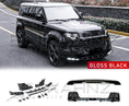 Load image into Gallery viewer, Defender L663 90 110 Rock style bodykit on the car with the parts displayed below. 
