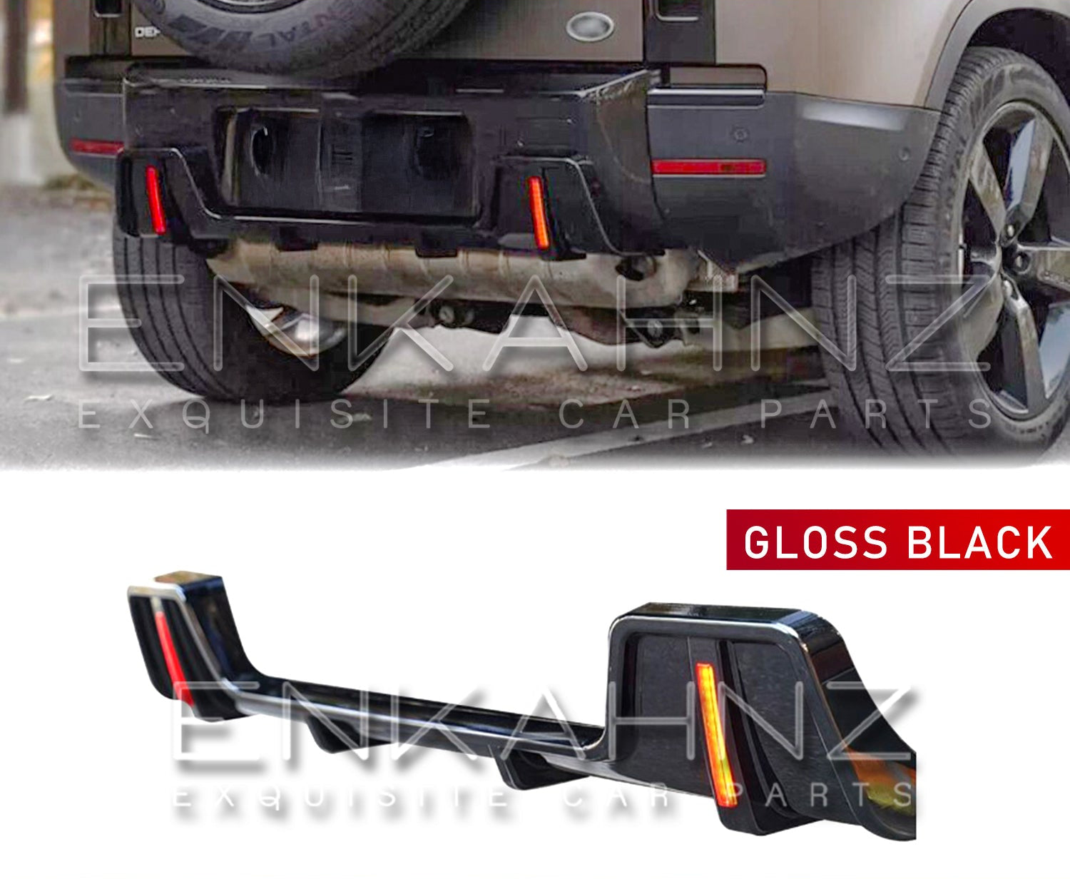 Rear quarter close up of the LED diffuser for the defender L663 90 110. The part is displayed below. 