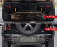 Load image into Gallery viewer, Before and After Version image of the Defender Gloss Black LED Diffuser Rear Bumper L663. 
